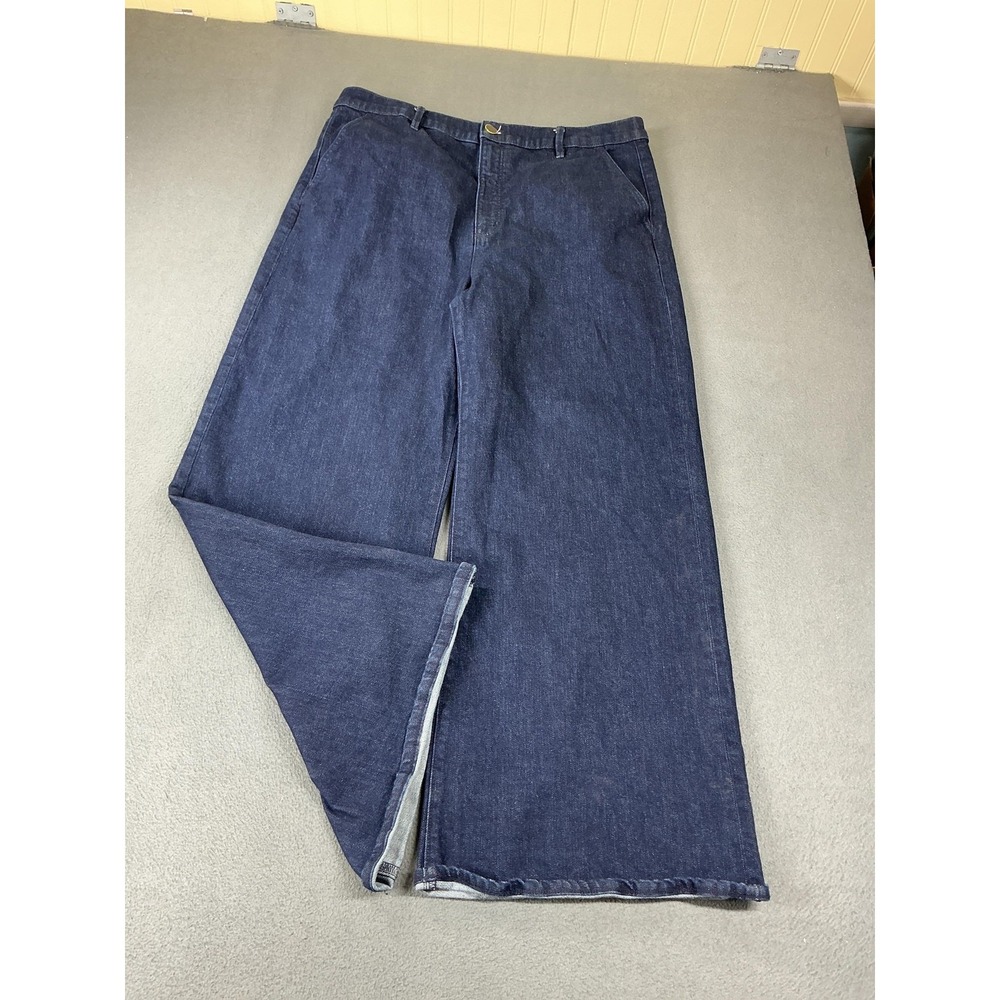 Ann Taylor Jeans Womens 18 Blue Dark Wash High Rise Wide Leg Trouser Denim